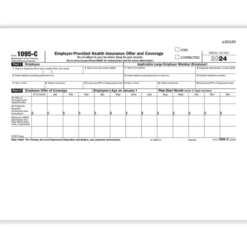 ComplyRight Tax Forms<2024 1095-C Tax Form, 1-Part, White/Black, 500/Pack (1095CIRS500)