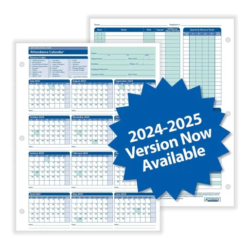 ComplyRight Hr Forms<2024-2025 Fiscal Attendance Calendar, 50/Pack (A42005015)
