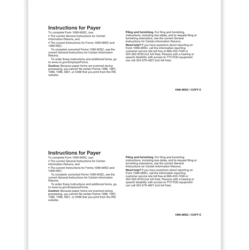 ComplyRight Tax Forms<2024 1099-MISC Tax Form, 1-Part, 2-Up, Payer Copy C, 50/Pack (511250)