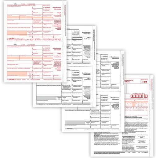 ComplyRight Tax Forms<2024 1099-MISC Tax Form, 4-Part, 2-Up, Copy A, B, C/2, 1096 Transmittal, 100/Pack (6103100)