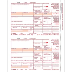 ComplyRight Tax Forms<2024 1099-R Tax Form, 1-Part, 2-Up, Federal Copy A, 50/Pack (514050)