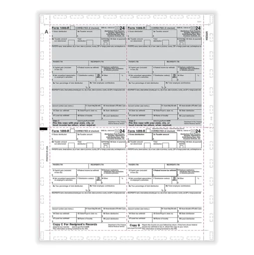 ComplyRight Tax Forms<2024 1099-R Tax Form, 1-Part, 4-Up, Copy B, C, 2, 2, 500/Pack (PS284)