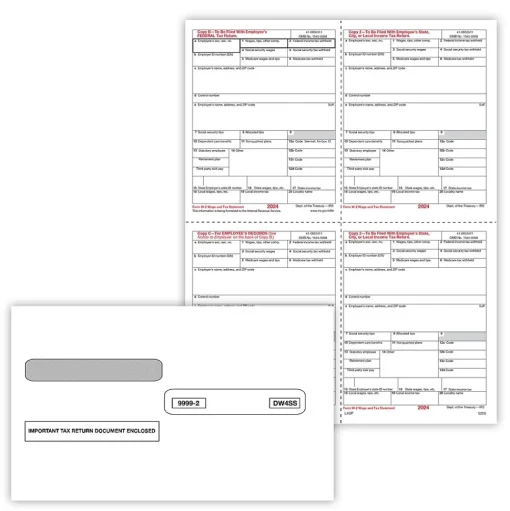 ComplyRight Tax Forms<2024 W-2 Tax Form Envelopes/Recipient Copy Only, 1-Part, 4-Up, Copy B, C, 2 and 2 combined, 25/Pack (5205E25)