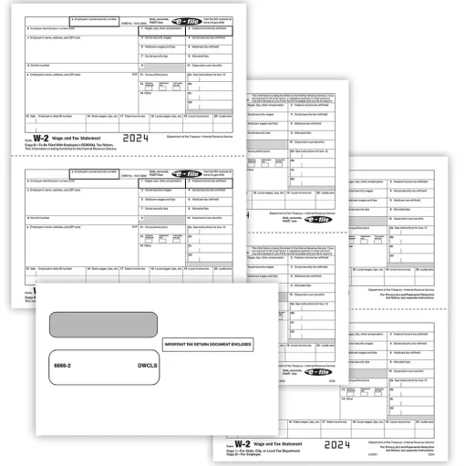 ComplyRight Tax Forms<2024 W-2 Tax Form Envelopes/Recipient Copy Only, 5-Part, 2-Up, Copy B, C/2, D/1, 50/Pack (5648E)