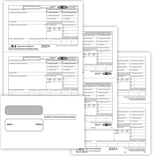 ComplyRight Tax Forms<2024 W-2 Tax Form Envelopes/Recipient Copy Only, 3-Part, 2-Up, Copy B, C/2, D/1, 50/Pack (5647E)