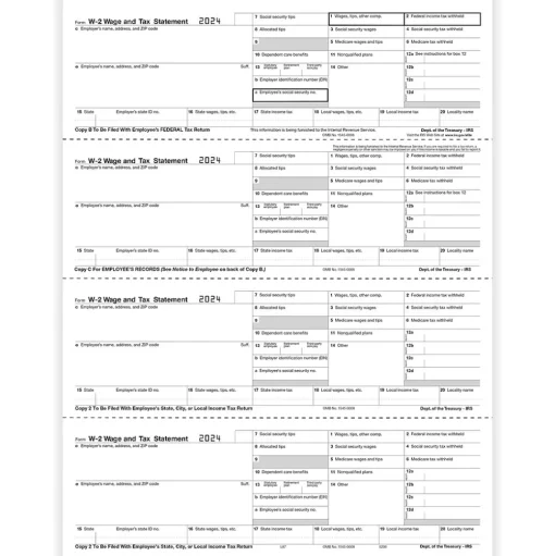 ComplyRight Tax Forms<2024 W-2 Tax Form, 4-Part, 4-Up, Employee Copy, 50/Pack (520650)