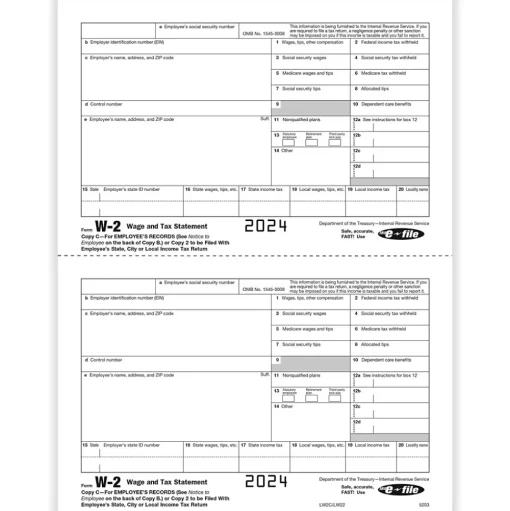 ComplyRight Tax Forms<2024 W-2 Tax Form, 2-Part, 2-Up, Employee Copy C, 50/Pack (520350)