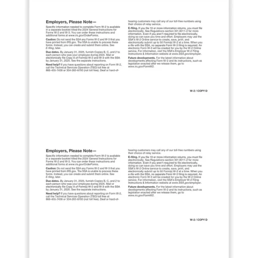 ComplyRight Tax Forms<2024 W-2 Tax Form, 1-Part, 2-Up, Employer Copy D, 50/Pack (520450)