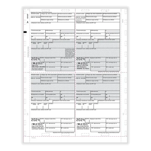 ComplyRight Tax Forms<2024 W-2 Tax Form, 1-Part, 4-Up, Copy B, C, 2, or Extra, 500/Pack (PS1287)