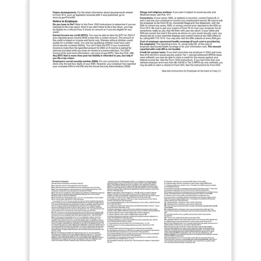 ComplyRight Tax Forms<2024 W-2 Tax Form, 1-Part, 3-Up, Employee Copy B, C, and 2, 50/Pack (521050)