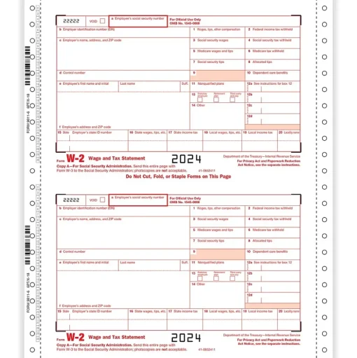 ComplyRight Tax Forms<2024 W-2 Tax Form, 6-Part, 2-Up, Employer Copy A, 1/D, B, C, 2, 1/D, 25/Pack (9811625)