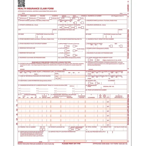 ComplyRight Medical Forms<CMS-1500 Health Insurance Claim Form, 250/Box (CMS12LC250)
