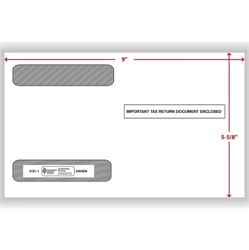 ComplyRight Tax Forms<Double Window Envelope for W-2 (5218) Tax Form, 5.63" x 9", White/Black, 100/Pack (51511)