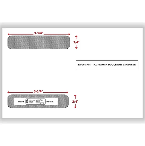ComplyRight Tax Forms<Double Window Envelope for W-2 (5218) Tax Form, 5.63" x 9", White/Black, 100/Pack (51511)