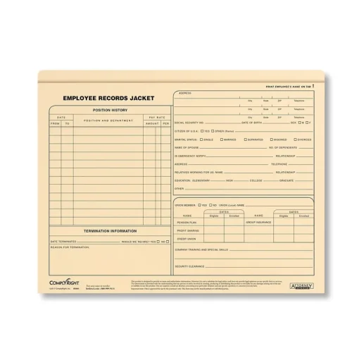 ComplyRight Hr Forms<™ Employee Records Folder, Letter Size, Pack of 25 (A5001)