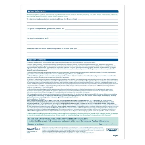 ComplyRight Hr Forms<™ 50-State Job Application (Long Form), Pack of 50 (A0019)