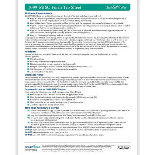 ComplyRight Tax Forms<TaxRight 2024 1099-MISC Tax Form Tax Form Set with Envelopes, 4-Part, 10/Pack (SC6103E10)