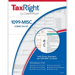 ComplyRight Tax Forms<TaxRight 2024 1099-MISC Tax Form Tax Form Set with Envelopes, 4-Part, 25/Pack (SC6103E25)