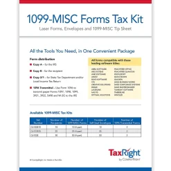 ComplyRight Tax Forms<TaxRight 2024 1099-MISC Tax Form Tax Form Set with Envelopes, 4-Part, 25/Pack (SC6103E25)