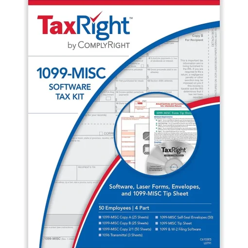 ComplyRight Tax Forms<TaxRight 2024 1099-MISC Tax Form Tax Forms, Envelopes, TipSheet & Software, 4-Part, 50/Pack (SC6103ES)