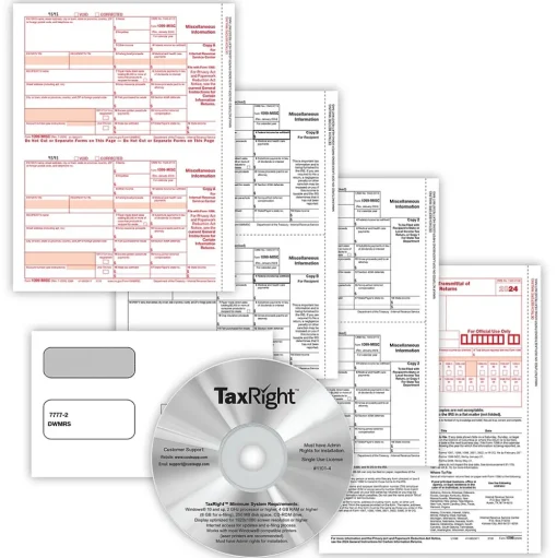 ComplyRight Tax Forms<TaxRight 2024 1099-MISC Tax Form Tax Forms, Envelopes, TipSheet & Software, 4-Part, 50/Pack (SC6103ES)