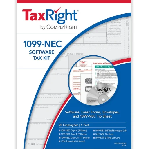 ComplyRight Tax Forms<TaxRight 2024 1099-NEC Tax Form Tax Forms, Envelopes, TipSheet & Software, 4-Part, 25/Pack (NECSC6103ES25)
