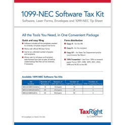 ComplyRight Tax Forms<TaxRight 2024 1099-NEC Tax Form Tax Forms, Envelopes, TipSheet & Software, 4-Part, 25/Pack (NECSC6103ES25)