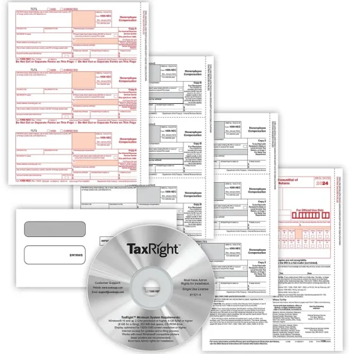 ComplyRight Tax Forms<TaxRight 2024 1099-NEC Tax Form Tax Forms, Envelopes, TipSheet & Software, 4-Part, 25/Pack (NECSC6103ES25)