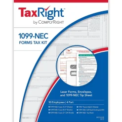 ComplyRight Tax Forms<TaxRight 2024 1099-NEC Tax Form Tax Forms, Envelopes & TipSheet, 4-Part, 50/Pack (NECSC6103E)