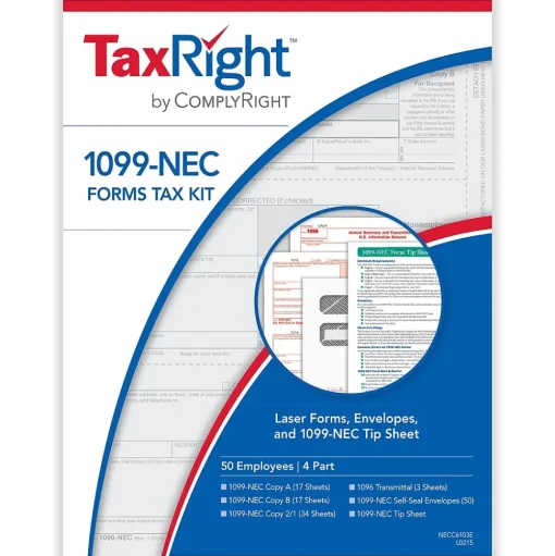 ComplyRight Tax Forms<TaxRight 2024 1099-NEC Tax Form Tax Forms, Envelopes & TipSheet, 4-Part, 50/Pack (NECSC6103E)