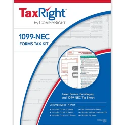 ComplyRight Tax Forms<TaxRight 2024 1099-NEC Tax Form Tax Forms, Envelopes & TipSheet, 4-Part, 25/Pack (NECSC6103E25)