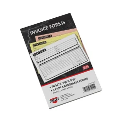 Cosco Business Forms<Business 3-Part Carbonless Invoices, 5.4" x 8.5", 50 Sets/Book (074010)