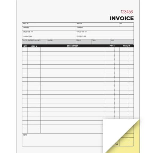 Cosco Business Forms<2-Part Carbonless Invoices, 8.38" x 10.69", 50 Sets/Book, 5/Pack (074034PK5)