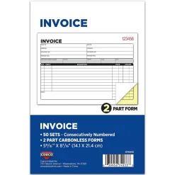 Cosco Business Forms<2-Part Carbonless Invoices, 5.56" x 8.44", 50 Sets/Book, 5/Pack (074033PK5)