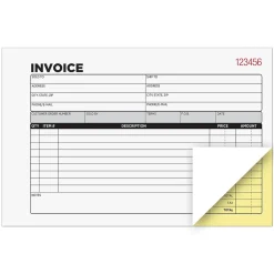 Cosco Business Forms<2-Part Carbonless Invoices, 5.56" x 8.44", 50 Sets/Book, 5/Pack (074033PK5)