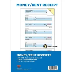 Cosco Business Forms<2-Part Carbonless Receipts, 7.63" x 11", 200 Sets/Book (074037PK2)