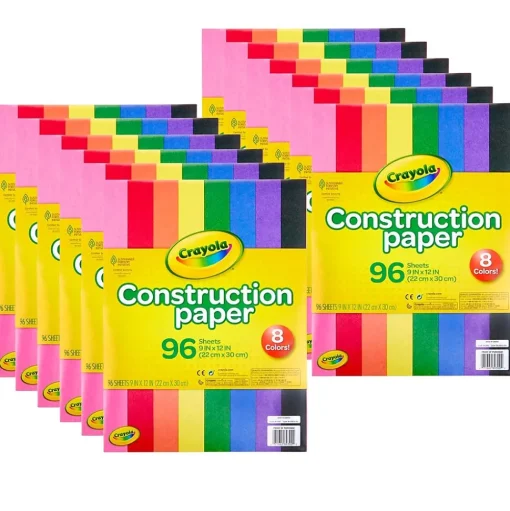 Crayola Construction Paper<® 9" x 12" Construction Paper, Assorted Colors, 96 Sheets Per Pack, 12 Packs (BIN993000-12)