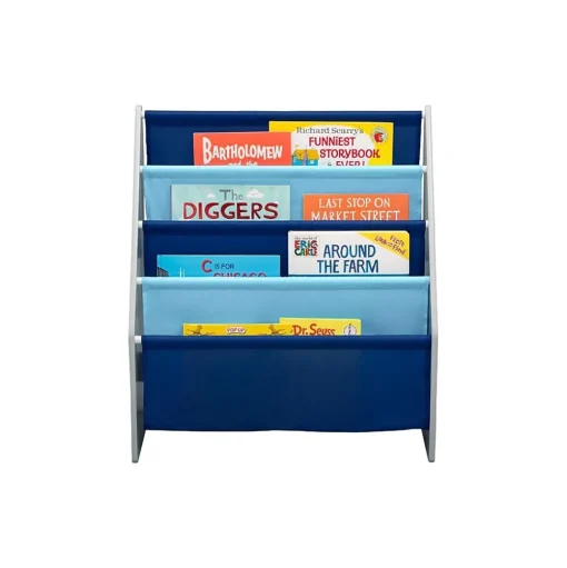 Delta Children Bookcases<Sling Book Rack 4-Tier 28"H Bookshelf, Gray/Blue (TB84414GN-026)