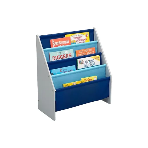 Delta Children Bookcases<Sling Book Rack 4-Tier 28"H Bookshelf, Gray/Blue (TB84414GN-026)
