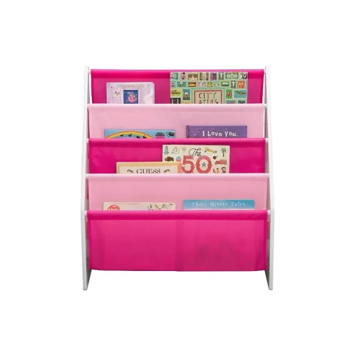Delta Children Bookcases<Sling Book Rack 4-Tier 28"H Bookshelf, Bianca White/Pink (TB84413GN-130)