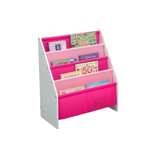 Delta Children Bookcases<Sling Book Rack 4-Tier 28"H Bookshelf, Bianca White/Pink (TB84413GN-130)