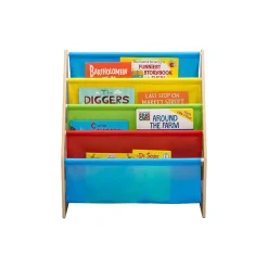 Delta Children Bookcases<Sling Book Rack 4-Tier 28"H Bookshelf, Natural/Blue/Red/Green/Yellow (TB84452GN-1189)