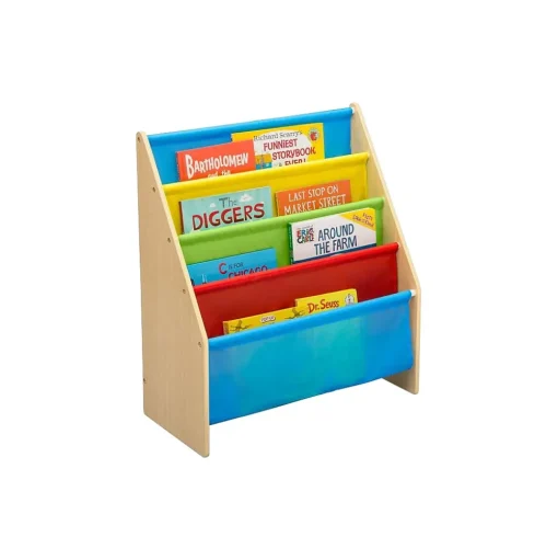 Delta Children Bookcases<Sling Book Rack 4-Tier 28"H Bookshelf, Natural/Blue/Red/Green/Yellow (TB84452GN-1189)