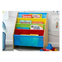 Delta Children Bookcases<Sling Book Rack 4-Tier 28"H Bookshelf, Natural/Blue/Red/Green/Yellow (TB84452GN-1189)