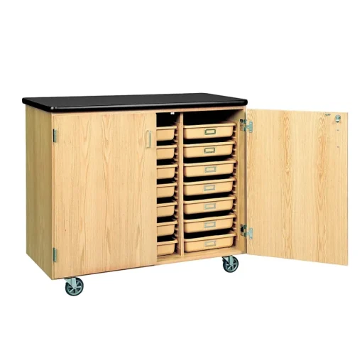 DWI Storage Cabinets<Mobile Tote Tray Laminate, Oak Wood Storage Cabinet