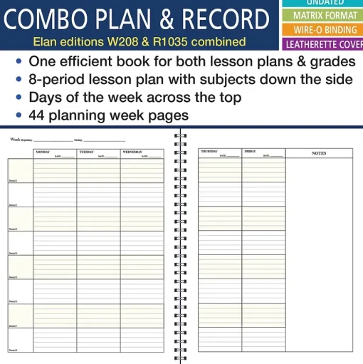 ELAN Grade Books<Undated Combination Plan and Record Book, 8.5" x 11", 30/Pack (PR8-1035-CP)
