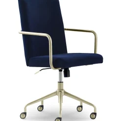 Elle Decor Office Chairs<Giselle Fabric Computer and Desk Chair, Navy Blue/Gold (CHR10058C)
