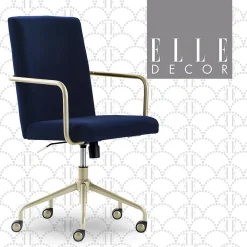 Elle Decor Office Chairs<Giselle Fabric Computer and Desk Chair, Navy Blue/Gold (CHR10058C)