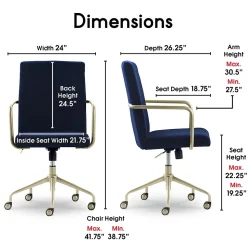 Elle Decor Office Chairs<Giselle Fabric Computer and Desk Chair, Navy Blue/Gold (CHR10058C)