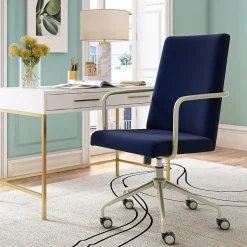Elle Decor Office Chairs<Giselle Fabric Computer and Desk Chair, Navy Blue/Gold (CHR10058C)